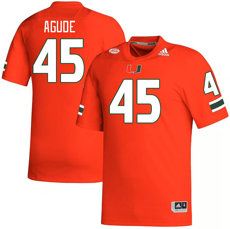 #45 Mitchell Agude Miami Hurricanes Jerseys Football Stitched-Orange